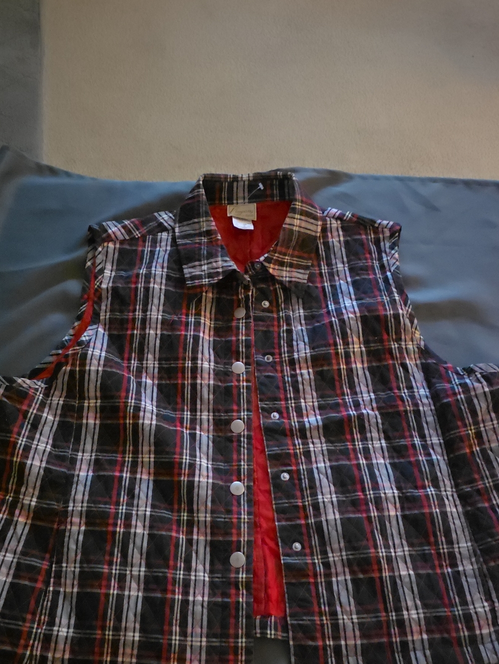 Women's Black & Red Plaid Button-Front Vest